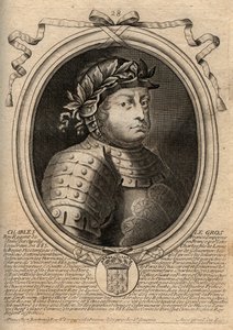 Dynastie carolingienne : Portrait de Charles III le Gros (839-888) roi des Francs - Gravure de 