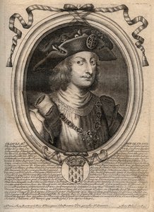 Portrait de Clovis II, roi des Francs (v.633-657) - Gravure de 