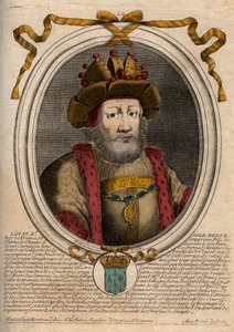 Portrait de Louis II le Bègue ou le Fainéant (846 - 879), Roi des Francs - gravure de 