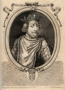 Portrait de Pépin III dit Pépin le Bref (714-768) roi de France - Pépin III (714-68) (Pépin le Bref) roi des Francs - Gravure de 