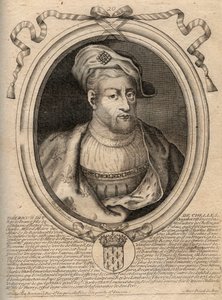 Portrait de Thierry IV (713-737) roi des Francs de 721 à 737 - Thierry IV (Théodoric) roi des Francs - Gravure de 