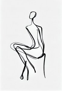 Silhouette de femme assise, dessin en une ligne