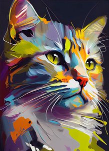 Chat mignon abstrait, coups de pinceau