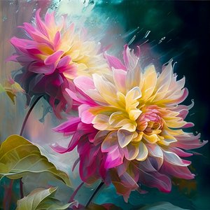 Dahlias roses abstraits se balançant dans une brise glaciale