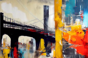 Peinture abstraite de pont, bleu et orange