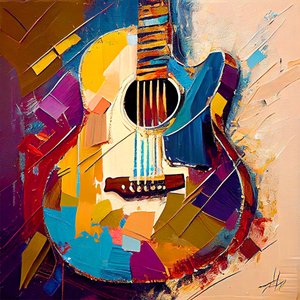 Art musical abstrait, Guitare électrique en couleur - F. Abderrahim