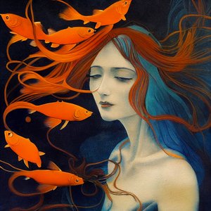 Belle fille, sirène de mer, peinture abstraite