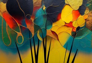 Forêt mystérieuse : Arbres abstraits en couleurs chaudes, Art mural | Impressions sur toile