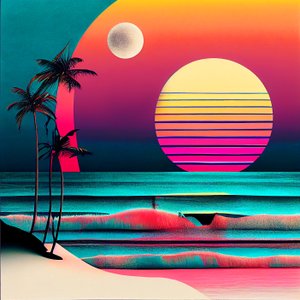 Coucher de soleil sur la plage et les palmiers, Art mural | Impressions sur toile