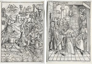 Der Schatzbehalter : Moïse trouvé par la fille de Pharaon (recto) ; Der Schatzbehalter : Christ devant Caïphe (verso) - firm of Christophe Philippe Oberkampf