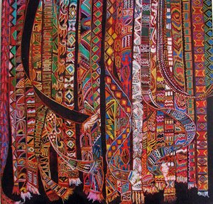 Tissage de la corde dorsale, 2014 (mixte, acrylique, encre, huile) - linda arthurs