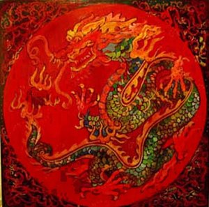Dragon, 2016 (mixte, acrylique, encre, huile) - linda arthurs
