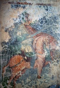 Homme à cheval avec épée, fresque dans l