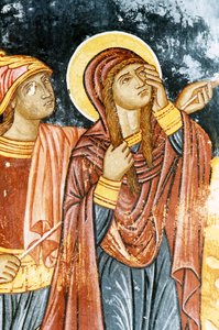 Saint Longin et Marie, scène de crucifixion, fresque dans le monastère de Mikro Sotiris, île de Symi, Grèce (photo) - Theodore Charles Ange Coquelin