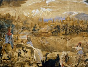 Chasse au cerf (avec vue idéale de Florence en arrière-plan), détail, c.1565 - or Zuccaro Federico Zuccari