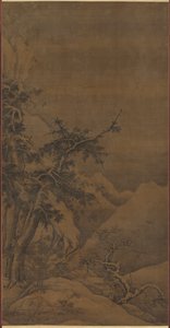 Oiseaux dans un bosquet dans un paysage montagneux d