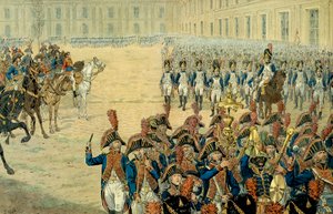 Première revue de la garde consulaire dans la cour des Tuileries par Napoléon Ier Bonaparte (1769-1821). Après l