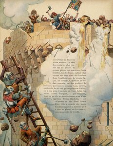 Histoire de France au Moyen Âge : Jeanne Laisné dite Jeanne Hachette (morte en 1454) défendant la ville de Beauvais avec d