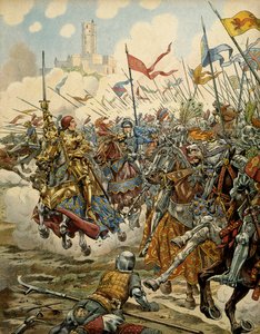 Histoire de France au Moyen Âge : Le roi Louis XI dit le Prudent (1423-1483) à la tête de son armée lors de la bataille de Montlhéry contre la Ligue du Bien Public, le 16 juillet - pseudonym for Onfray de Breville Jacques Job