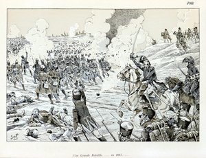 Illustration du livre « La Grande Guerre par les artistes »: Une grande bataille en 1815 par Jacques Marie Gaston Onfray de Breville dit JOB (1858-1931) - pseudonym for Onfray de Breville Jacques Job
