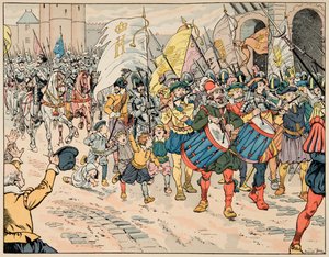 Illustration tirée du livre "Le bon roy Henri", illustrée par Jacques Marie Gaston Onfray de Bréville dit JOB (1858-1931) : Entrée d