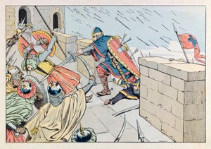 Illustration du livre « Les épées de France » : Prise de Jérusalem par Godefroy de Bouillon en 1099 - pseudonym for Onfray de Breville Jacques Job