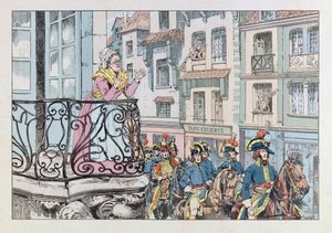 Illustration du livre « Les épées de France » : Le général Louis Lazare Hoche (1768-1797) défile à la tête de ses troupes - pseudonym for Onfray de Breville Jacques Job