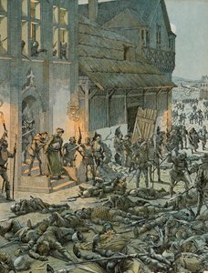 Jacques Marie Gaston Onfroy de Bréville dit JOB (1858-1931) - Histoire de Belgique : Dans la nuit du 27 au 28 octobre 1468, six cents Franchimontois surprennent les soldats français de Charles le Téméraire (1433-1477) et Louis XI (1423-1483) dans leur camp - pseudonym for Onfray de Breville Jacques Job