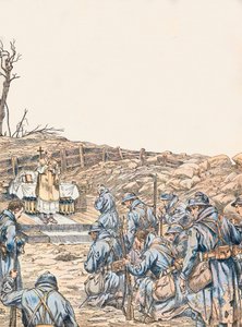 Messe donnée dans une tranchée pendant la Première Guerre mondiale, Collection privée - pseudonym for Onfray de Breville Jacques Job
