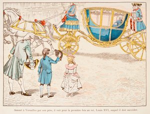 Napoléon Bonaparte amené à Versailles par son père voit le roi Louis XVI en carrosse pour la première fois en 1770, Collection privée - pseudonym for Onfray de Breville Jacques Job