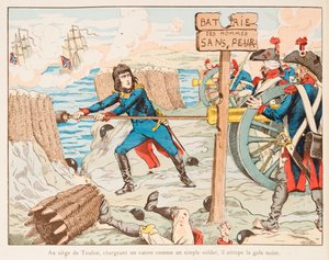 Napoléon Bonaparte charge lui-même le canon aux tambours des hommes intrépides lors du siège de Toulon en 1793, Collection privée - pseudonym for Onfray de Breville Jacques Job