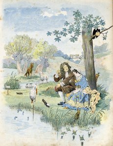 Jean de La Fontaine (1621-1695) parlant à une jeune fille. Autour d