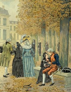 Napoléon Ier Bonaparte (1769-1821) rendant visite à sa sœur Elisa Bonaparte (1777-1820) à la maison royale de Saint-Cyr. Illustration de Jacques Marie Gaston Onfray de Bréville dit JOB (1858-1931) - pseudonym for Onfray de Breville Jacques Job