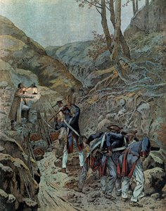 Campagne de Prusse (1806) : les troupes travaillaient à élargir un passage pour les canons au pied du mont Iéna à la veille de la bataille - pseudonym for Onfray de Breville Jacques Job