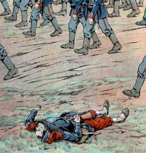 Les Prussiens envahissant la France : soldat français mort
