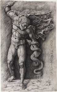 Faune attaquant un serpent - school of Andrea Mantegna