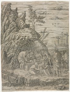 La Mise au Tombeau avec les Quatre Oiseaux - school of Andrea Mantegna