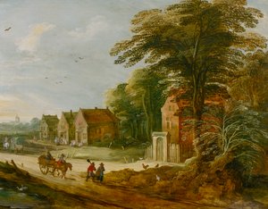 Voyageurs traversant un village, fin du 16e ou début du 17e siècle - the younger Joos de Momper