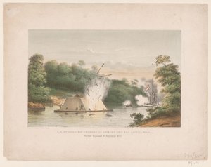 Z.M. Navire à vapeur Celebes en combat avec un kotta-mara. Poeloe Kanamit, 6 août 1859 - weduwe Elias Spanier and Zn