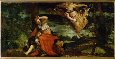 Agar et Ismaël dans le désert de Bersheeba, Israël ... (huile sur toile) - (1528-88) Veronese