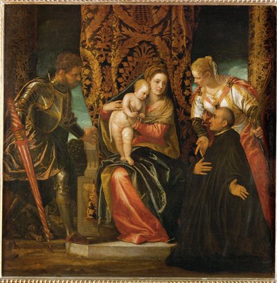 Sainte Marie et Jésus entre Saint Georges et Sainte Justine avec un moine bénédictin agenouillé ... - (1528-88) Veronese