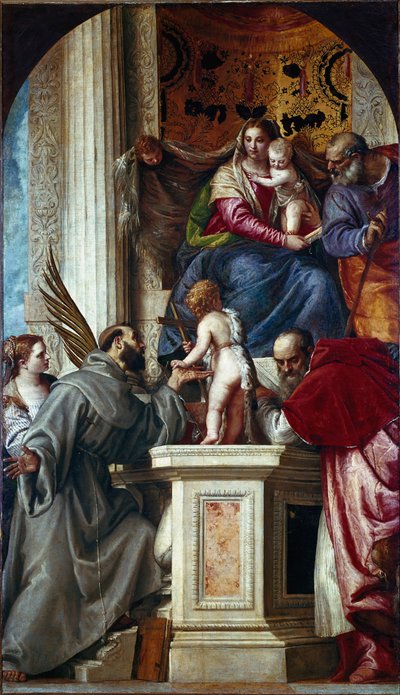 La Sainte Famille avec des saints (Conversation sacrée connue sous le nom de Pala di San Zaccaria ou Retable de Saint Zacharie) - Veronese