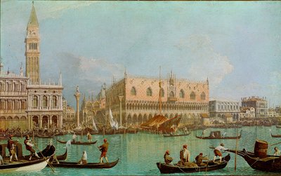 Le Môle avec le Palais des Doges du bassin de Saint-Marc (Il molo col Palazzo Ducale dal bacino di San Marco). Vue de Venise, Palais des Doges et place Saint-Marc prise du canal - Canaletto