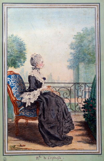 Portrait en pied de Julie de Lespinasse (1732-1776) femme de lettres Aquarelle de Louis Carrogis (1717-1806) dit Carmontelle. 18ème siècle Chantilly, Musée Condé - Carmontelle
