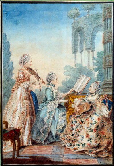 Les trois filles du compositeur Joseph Nicolas Pancrace Royer (1705-1755) jouant la partition du ballet Zaïde - Carmontelle