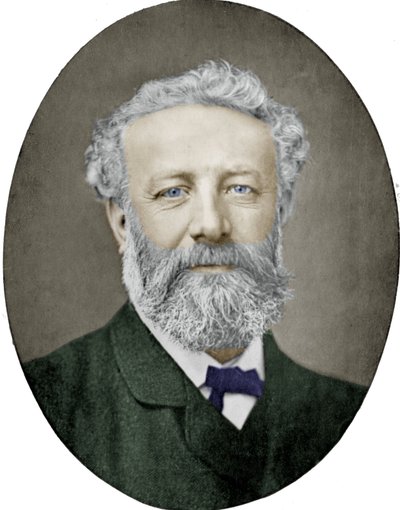 Jules Verne (1828-1905) romancier français, photographie par Nadar, image colorisée - (1820 1910) Nadar