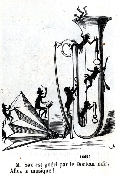 M. Sax est blessé par le docteur noir. (Adolphe (Adolph) Sax, inventeur du saxophone (1814-1894)) - Nadar