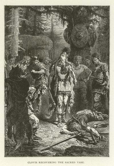 Clovis récupérant le Vase Sacré (gravure) - (after) American School