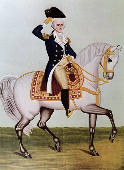 George Washington à cheval (lithographie en couleur) - (after) American School