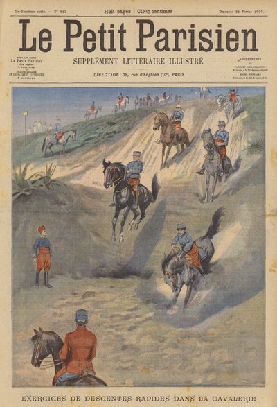 Cavalerie française pratiquant des descentes rapides à cheval - (after) Carrey